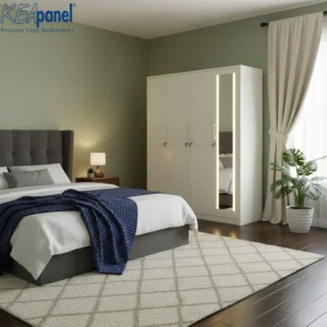 Kea Panel – Lemari Pakaian 4 Pintu Cermin Lampu – Desain Elegan & Modern Minimalis